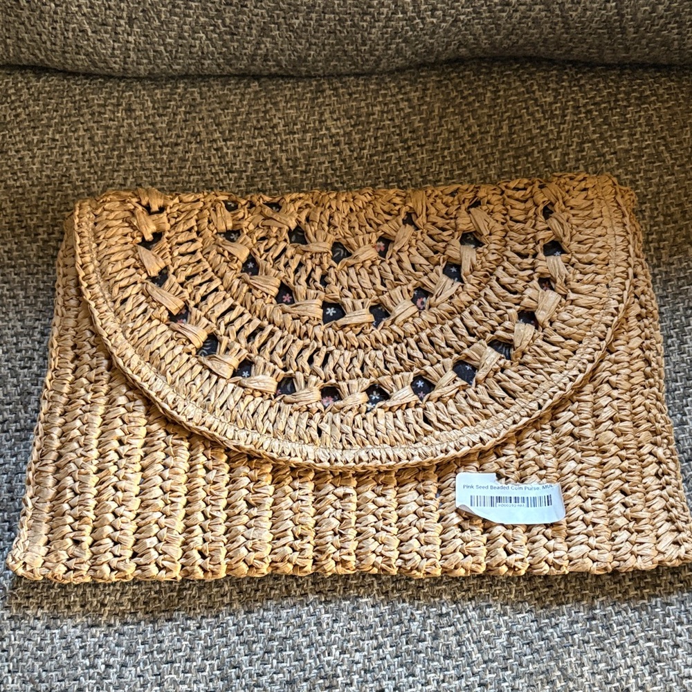 Funky Monkey Elegant Woven Clutch in Tan and navy